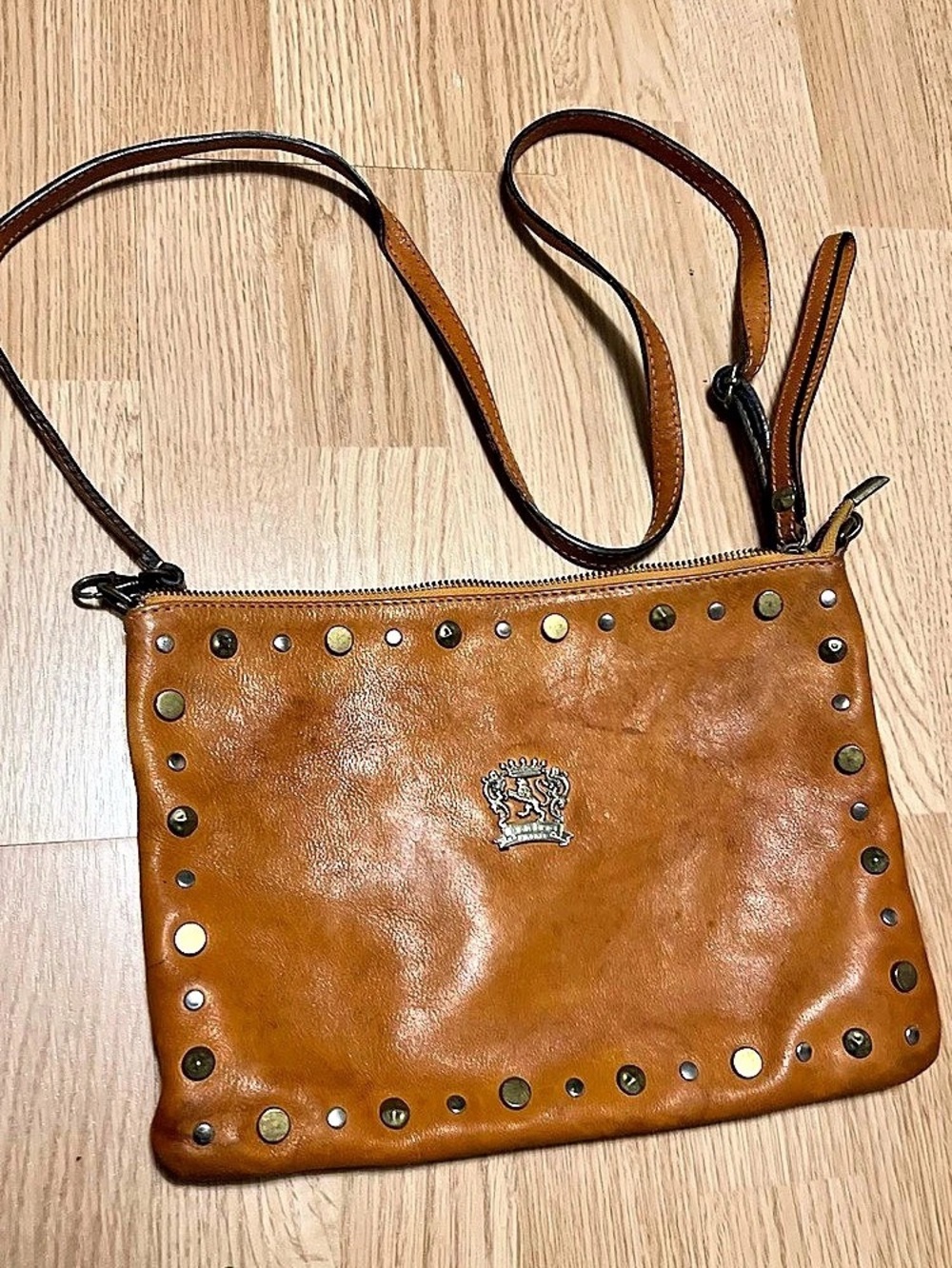 Pratesi Italien Studded Leather Crossbody Hand Bag
